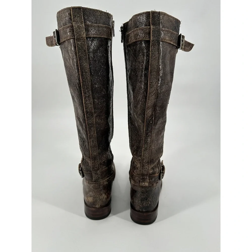 SENDRA Tall Distressed Crackle‎ Finish Leather Women's Riding Boots Size 7.5 BRW